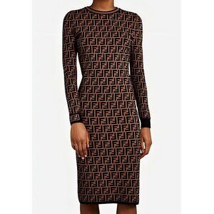 Fendi Printed Midi Length Dress - Brown Dresses